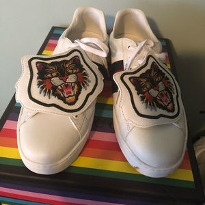 Gucci Men Ace Tiger Strap Leather Sneakers